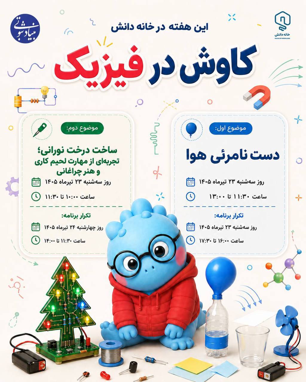 خانه دانش بنیاد ثبوتی-کاوش در فیزیک-فشار هوا-الکتریسیته-لحیم کاری-دبستان-زنجان-ایران